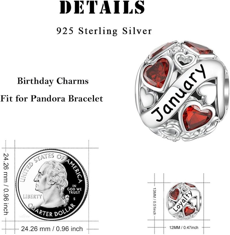 DALARAN Birthstone Charms for Charms Bracelet 925 Sterling Silver Heart Bead Happy Birthday Charms for Women - Image 5